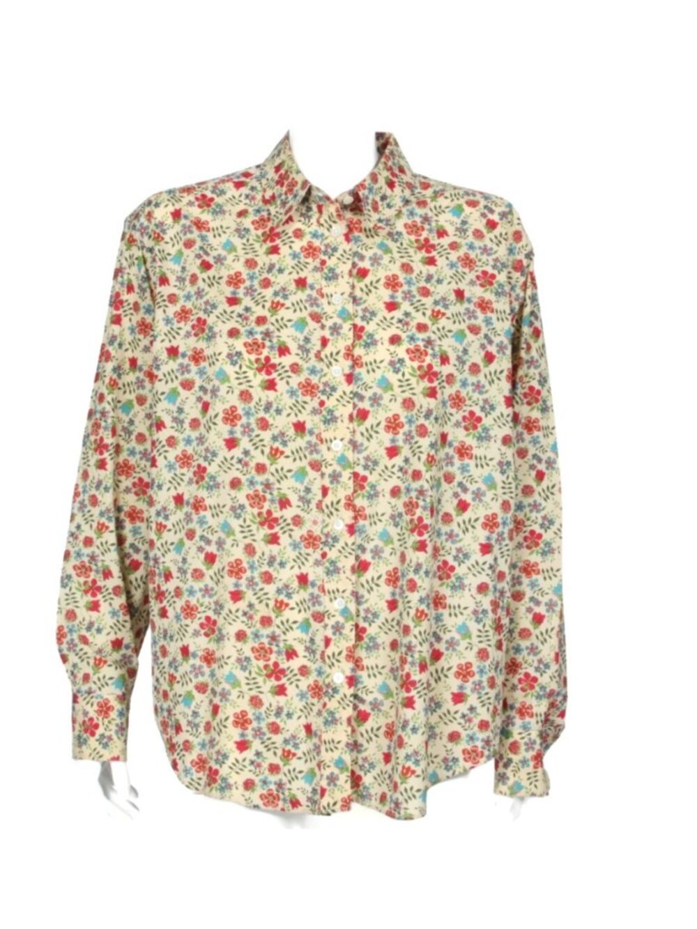 LIBERTY OF LONDON Floral Red Blue Flower Cream Button Up Shirt Top US 14 748